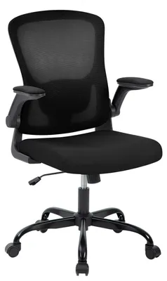 Obrázok produktu pre Ergonomická sieťovaná kancelárska stolička – stolička s vysokým operadlom – nastaviteľná bedrová opierka – sklopné podrúčky – výškovo nastaviteľná – otočná o 360° s kolieskami – čierna