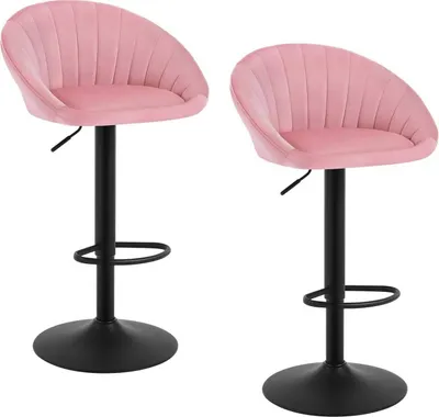 Produktbild von WOLTU Barhocker, höhenverstellbar drehbar, mit Rückenlehne, Samt Metall : Rosa 2 Farbe: Rosa Stückzahl: 2