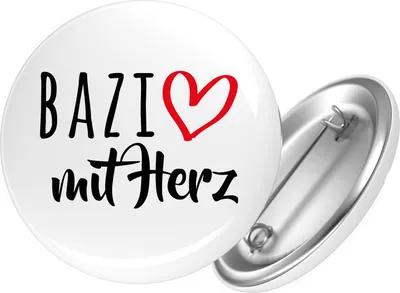 Produktbild von Huuraa Button Bazi mit Herz 59mm rund mit Sicherheitsnadel Ansteckbutton Geschenkidee