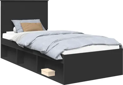 Image de vidaXL Cadre de lit noir 90 x 200 cm Pin massif