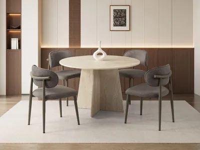 Produktbild von Skye Decor, Hochwertiger Esstisch 140 cm, Travertin, 100% Melamin, 100 kg Tragkraft