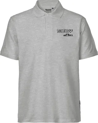 Produktbild von Huuraa Herren Polo Shirt Sanitäter mit Herz L Sport Grey Bio Baumwolle Fairtrade Poloshirt Geschenkidee