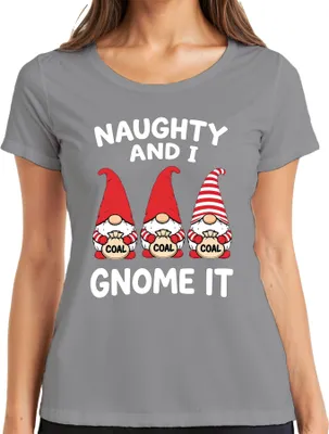 Produktbild von Naughty And I Gnome It Weihnachtsgnom Wichtel Nikolaus Lustig Damen T-Shirt, Grau, S