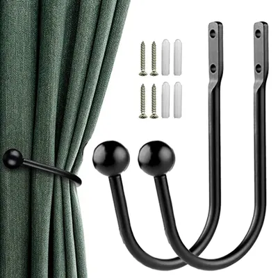 Produktbild von 2-teilige wandmontierte Gardinenhalter, Metall, U-förmig, schwarz