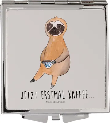 Produktbild von Mr. & Mrs. Panda Schminkspiegel Faultier Kaffee - Grau Pastell - Geschenk, Kosmetikspiegel, Frauen Spiegel, Reisespiegel, Handspiegel, Coffee, Kleiner, Morgenmuffel
