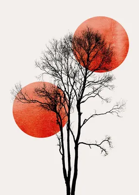 Produktbild von Tadessi Fototapete | Baum | 2.00 m x 2.80 m | Rot | Schwarz | Wandbild | Digitaldruck
