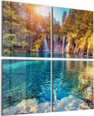 Produktbild von DEQORI Glasbild Echtglas 4x50x50 cm 'Märchenhafte Wasserfälle' Wandbilder XXL groß