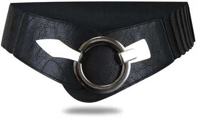 Produktbild von Elastischer Damen Taillengürtel, ca. 6 cm breiter Hüftgürtel mit silberner Ring-Schließe, Stretchgürtel, Schwarz, Größe 80