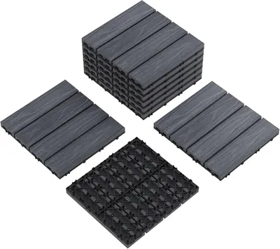Produktbild von Outdoor-Bodenfliesen - Balkonfliesen - 30 x 30 cm - Rutschfest - Wetterbeständig - Wasserdicht - Steckbar - Grau