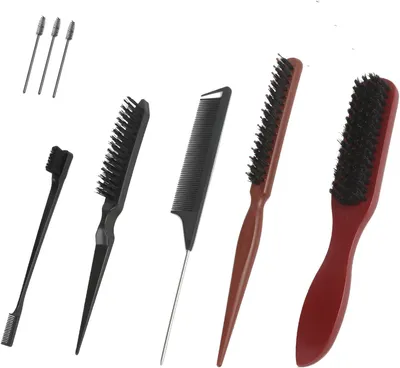 Image de Ensemble de 8 brosses à cheveux, qualité professionnelle, comprenant 3 brosses à cils, pour l'entretien des cheveux et de la barbe