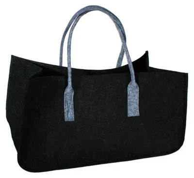 Produktbild von Tragetasche für Kaminholz aus Filz Zeitungsständer Kaminholztasche Korb Schwarz mit Henkel Grau