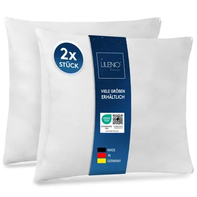 Produktbild von LILENO HOME 2er Set Kissenfüllung 80x80 cm - 40°C waschbares Innenkissen geeignet für Allergiker - Polyester Kisseninlet als Couchkissen, Sofa Kissen, Cocktailkissen und Kopfkissen