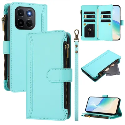 Immagine prodotto di Custodia per Honor X6C/X5B/X5B Plus, con cerniera, portafoglio Custodia flip in Finto cuoio con tasche per carte, supporto e passante per la mano verde menta