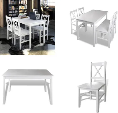 Image de vidaXL 5 pcs. Salle à manger Blanc - Table Et Chaises - Tables Et Chaises - Salle à manger - Groupes de repas