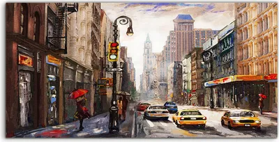 Produktbild von Coloray Canvas 100x50  Wandbild Leinwand Bilder Landschaft New York Straße Stadt Autos