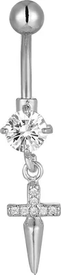 Produktbild von Karisma Edelstahl Bauchnabelpiercing Banana Anhänger Kreuz Zirkonia - HB192 - Silber