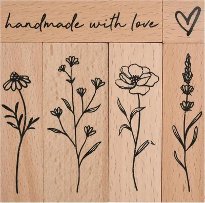 Imagen del producto de Juego de sellos de madera con 6 motivos florales, sellos de goma, para scrapbooking