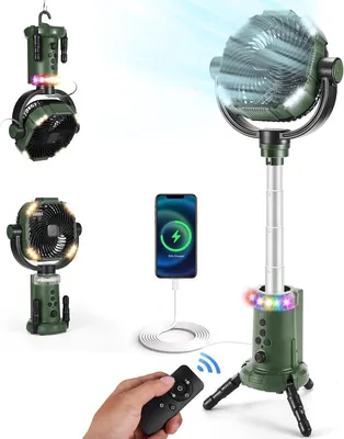 Produktbild von Verstellbarer Campingventilator mit RGB-LED und Akku – Tragbar, wiederaufladbar und oszillierend, ideal für Zelte, Outdoor und Reisen