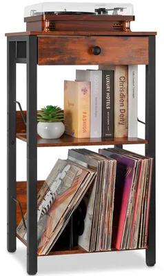 Image de Support pour platine vinyle Omgoods avec espace de rangement