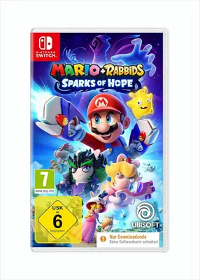 The image shows the front cover of a Nintendo Switch game case for 'Mario & Rabbids Sparks of Hope'.