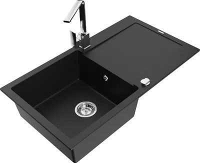 Immagine prodotto di Mexen Leo lavello in granito a 1 vasca con scolapiatti e rubinetto da cucina Rita, nero - 6501-77-670300-00
