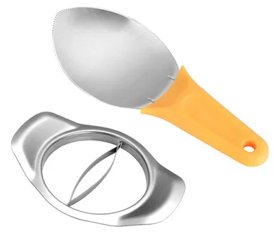 Produktbild von 2er Set Mangoschneider Edelstahl Mango Entkerner Melonenschneider mit rutschfestem Griff