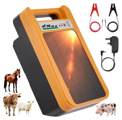 Produktbild von Solar Weidezaungerät - Elektrozaun bis 10 km - 0,2 J Impulsenergie - Integrierter Akku - Für Rinder Schafe Nutztiere - Orange