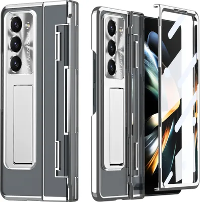 Produktbild von Hülle für Samsung Galaxy Z Fold 5 mit Displayschutz & Objektivschutz Transparent Galvanisierte Ständer Schutzhülle Silber