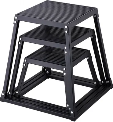 Immagine prodotto di set di 3 pezzi plyo jump box - Box pliometrico da 305/458/609 mm nero - Box step-up antiscivolo per esercizi di fitness - Per l'allenamento home fitness - Allenamento di forza e salto per il condizionamento - Portatile.