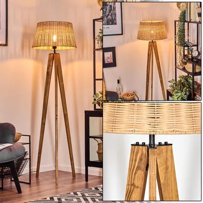 Produktbild von Dello Stehlampe aus Holz/Metall/Rattan in Naturfarben/Schwarz
