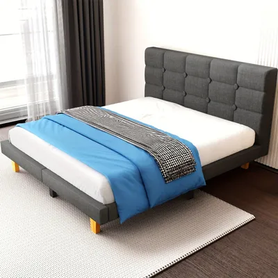 Obrázok produktu pre Rám postele - Rám postele s čelom - Čalúnená posteľ - Posteľ s platformou - Posteľ s roštom - 90x200 cm