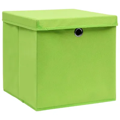 Zdjęcie produktu dla vidaXL Pudełka do przechowywania z pokrywkami 4 szt. Zielona tkanina 32x32x32 cm