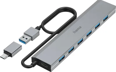 Produktbild von USB-Hub, 7 Ports, USB 3.2 Gen1, 5 Gbit/s, inkl. USB-C-Adapter und Netzteil (00200137)