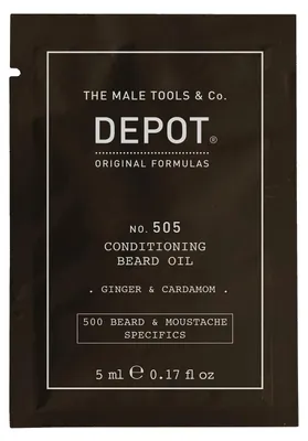 Zdjęcie produktu dla Depot 500, specjalny olejek do brody i wąsów, nr 505, "Bartöl" (olejek do brody), imbir i kardamon, dla blasku i miękkości, 5 ml