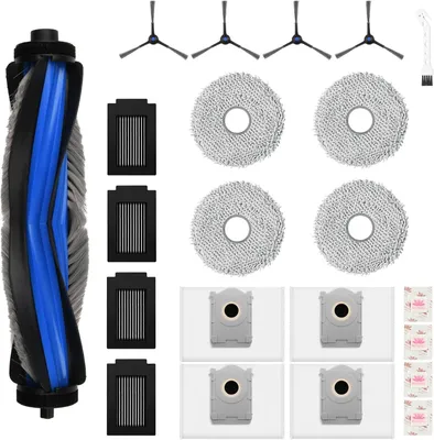 Produktbild von 25 Stück Zubehörset für Ecovacs Deebot T50 Max Pro /T50 Max Pro Omni Gen2, 1 Hauptbürste,4 Seitenbürsten,4 Staubbeutel,4 Wischtücher,4 Filter,6 Flach-Duftstein,1 Reinigungsbürste, Ersatzteile