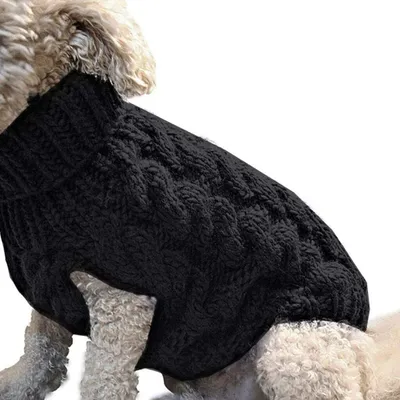Produktbild von ASKSA Hundepullover Haustier Warmer Mantel Strickwolle Winterpullover für kleine und mittelgroße Hunde(Schwarz,M)