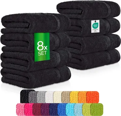 Obrázek produktu pro etérea Carli sada ručníků, ekonomická sada 8 kusů, ručníky ze 100% bavlny, Oekotex Standard 100 - měkké a savé - kvalitní froté 500 g/m² velikost: 50x100 cm, barva: černá