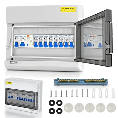 Produktbild von Sicherungskasten - Wandmontierte Elektroverteilung - IP65 Wasserdicht - FI-Schutzschalter - 7x16A Stromkreise - Hauptschalter 125A -  - Weiß