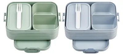 Produktbild von Mepal Bento Brotdose Midi Take A Break Mixed - mit Bento Box - Für 2 Sandwiches oder 4 Brotscheiben - Lunchbox für kleine Snacks & Reste - Erwachsene Essenbox mit Fächern - Nordic Sage & Nordic Blue