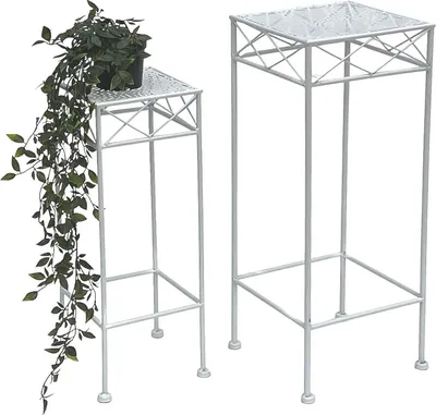 Immagine prodotto di DanDiBo Sgabello per fiori Bianco in metallo quadrato 96314 Set di 2 Tavola laterale Colonna per fiori Sgabello moderno per piante