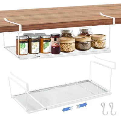 Zdjęcie produktu dla Koszyk pod półką, metalowy, biały, regulowany, wysokość 38-70 cm