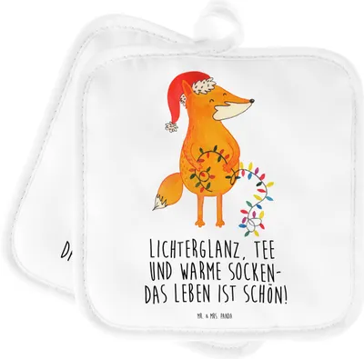 Produktbild von Mr. & Mrs. Panda Topfuntersetzer Fuchs Weihnachten - Weiß - Geschenk, topfhalter, Doppel Topflappen, Nikolaus, Set, Weihnachtszeit, Kochlappen, Winter, Heiligabend