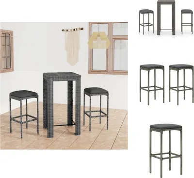 Produktbild von vidaXL 3-tlg. Gartenbar-Set mit Kissen Poly Rattan Grau -  Gartenmöbel-Sets