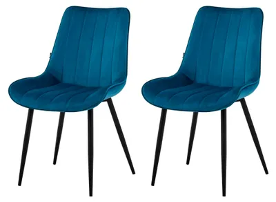 Produktbild von Esszimmerstuhl 2er Set, gepolstert mit Rückenlehne, Bezug aus Samt, bis 120 kg belastbar, Metallbeine, für Esszimmer, Küche & Wohnzimmer, Petrol