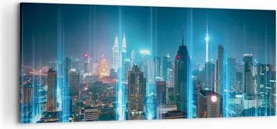 Produktbild von Bild auf Leinwand - Leinwandbild - Stadt Nacht Straße - 120x50cm - Wand Bild - Wanddeko - Leinwanddruck - Bilder - Kunstdruck - Wanddekoration - Leinwand bilder - Wandkunst - AB120x50-3903