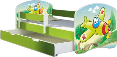 Obrázok produktu pre Posteľ pre mladých ACMA detská posteľ junior kompletná súprava s lamelovým roštom a ochranou proti vypadnutiu matraca zelená 29 aeroplán 180x80 + základňa postele