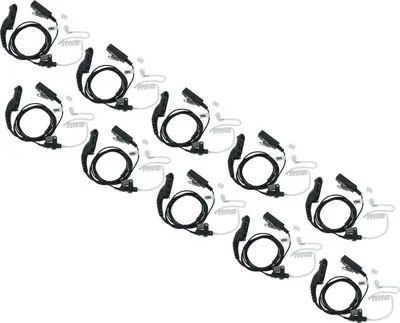 Produktbild von vhbw 10x Headset kompatibel mit Motorola DP3600, DP3601, XiR P8200, XiR P8208 Funkgerät mit PTT Mikrofon - transparent, schwarz, Akustikschlauch