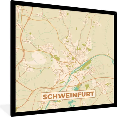 Produktbild von MuchoWow® Gerahmtes Poster Stadtplan - Schweinfurt - Stadtplan - Vintage 40x40 cm - Poster mit Schwarzem Bilderrahmen Wandposter Rahmen Foto Bilder - Mit Rahmen - Wanddekoration Schlafzimmer