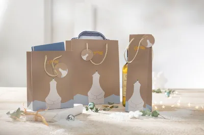 Produktbild von SIGEL Geschenktaschen, Bottle, Polar bear with star, Geschenkanhänge, Tragekordel, Kraftkarton: braun, 157g/qm, 100 x 350 x 80 mm