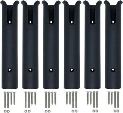 Image de Support pour canne à pêche - Boîte de pêche pour bateau - Rangement pour la pêche - Système de fixation à sangle unique - 6 cannes à pêche - Noir